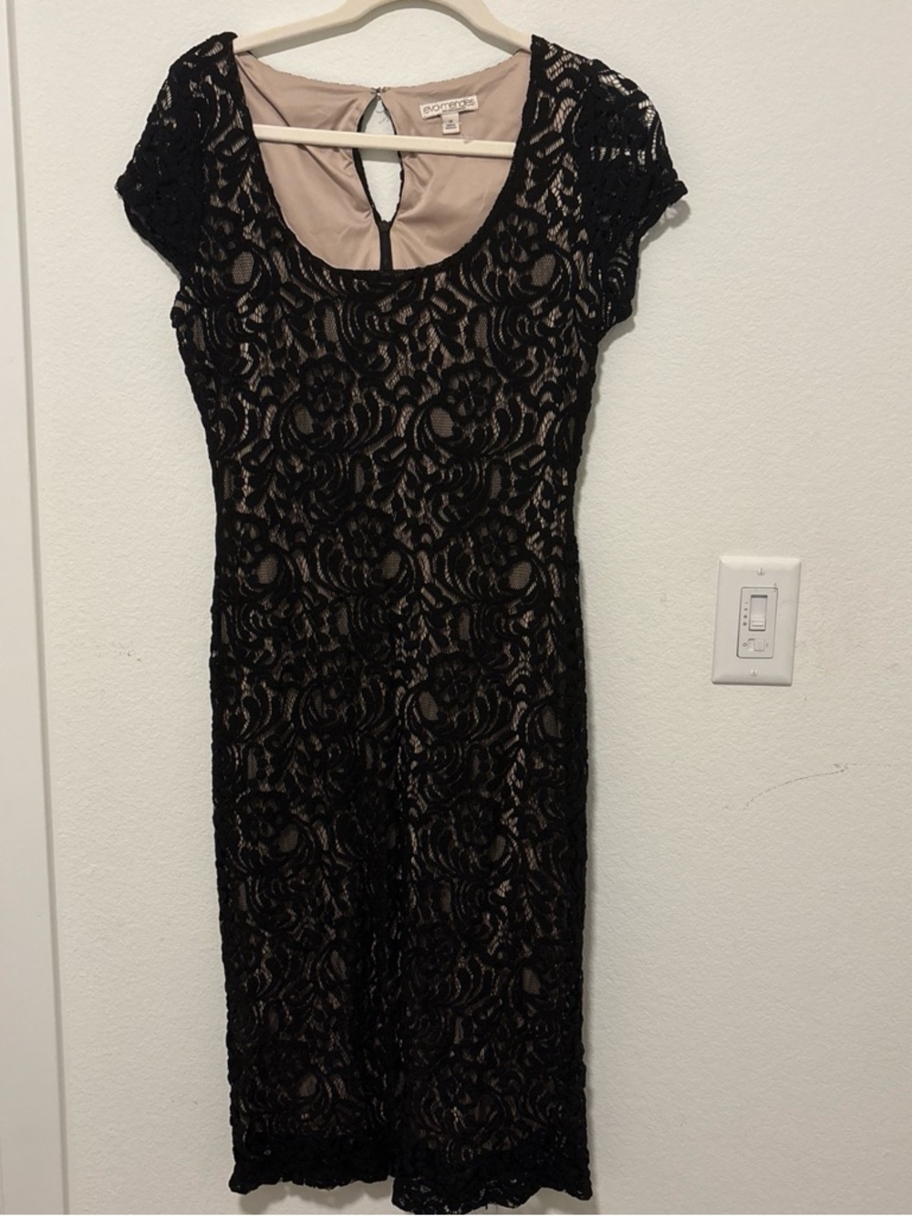 New York & Company Black Lace Midi Dress with Nude Lining